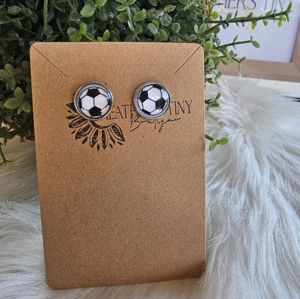 Handmade Stainless Steel Stud Earrings Soccer Sports